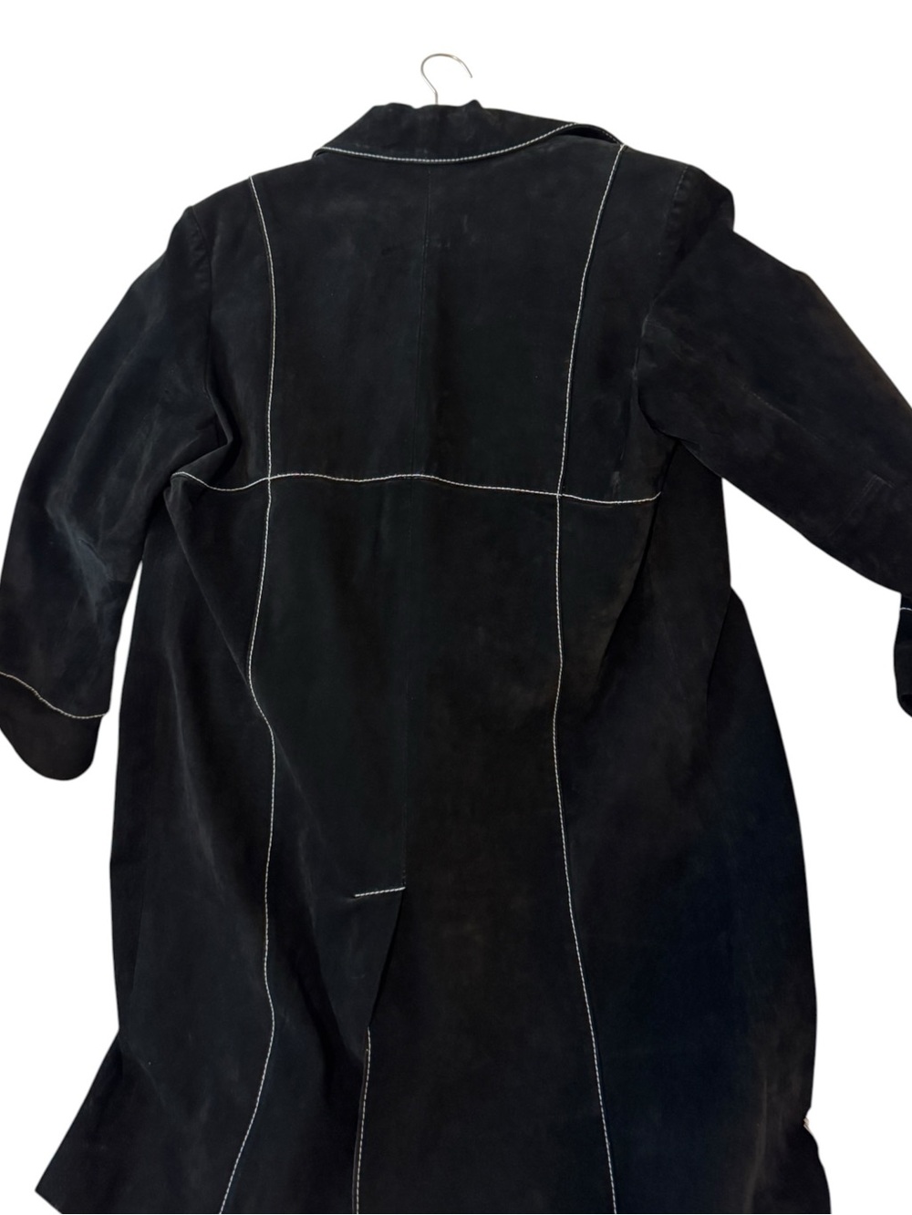 Wilson's Maxima 100% Leather Black Suede Long Coat Jacket Contrast Stitch L - Picture 3 of 9